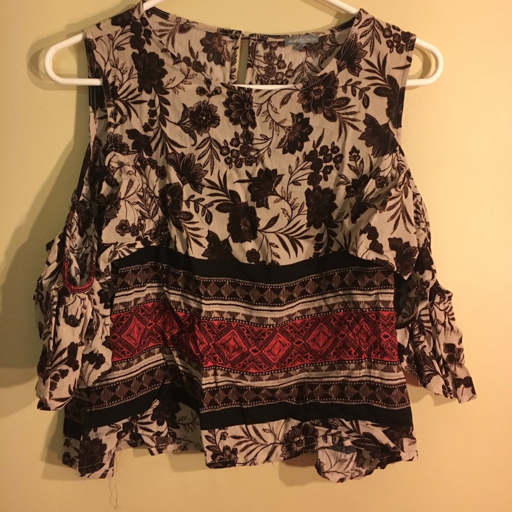 Bohemian Flower Exposed Shoulder Blouse